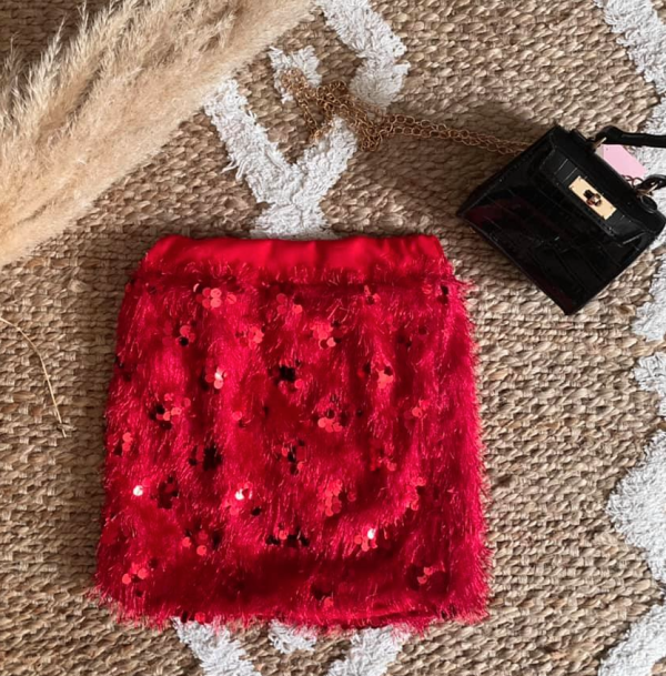 Jupe plumes et sequins rouge 4 à 14 ans