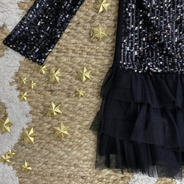 Robe de noël noir à sequin et volant tulle – Image 4