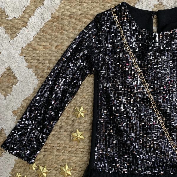Robe de noël noir à sequin et volant tulle – Image 2