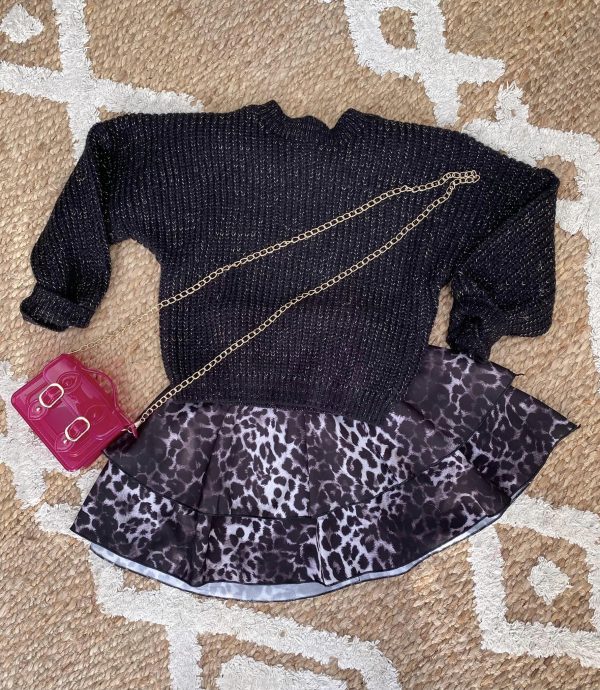 Pull uni manches amples- Noir fil lurex doré