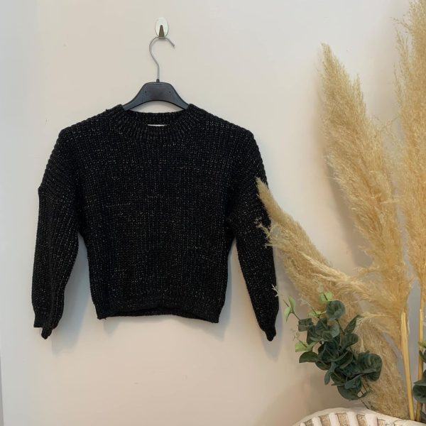 Pull uni manches amples- Noir fil lurex doré – Image 2