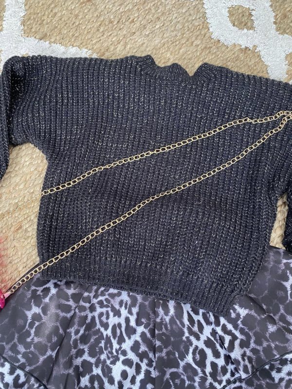 Pull uni manches amples- Noir fil lurex doré – Image 4