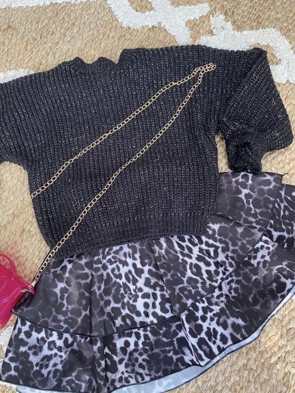 Pull uni manches amples- Noir fil lurex doré – Image 3