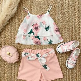 Ensemble short rose + top fleuri