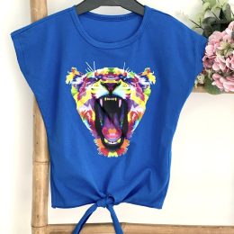 T-shirt noué tigre - bleu royal