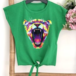 T-shirt noué tigre - vert