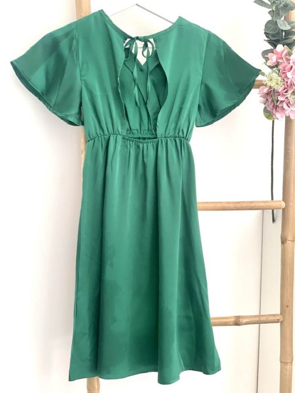 Robe longue dos ouvert Satine - verte