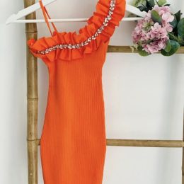Robe tube modèle Froufrou - Orange