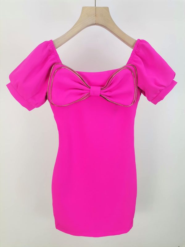 Robe tube gros noeud rose