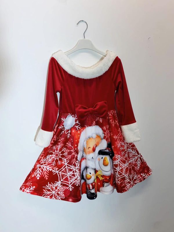 Robe velours Père Noël bonhommes de neige - Rouge – Image 4