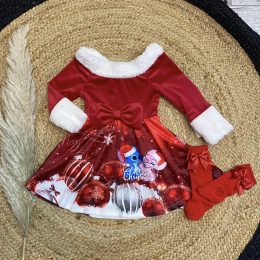 Robe velours Stitch et Angel - Rouge