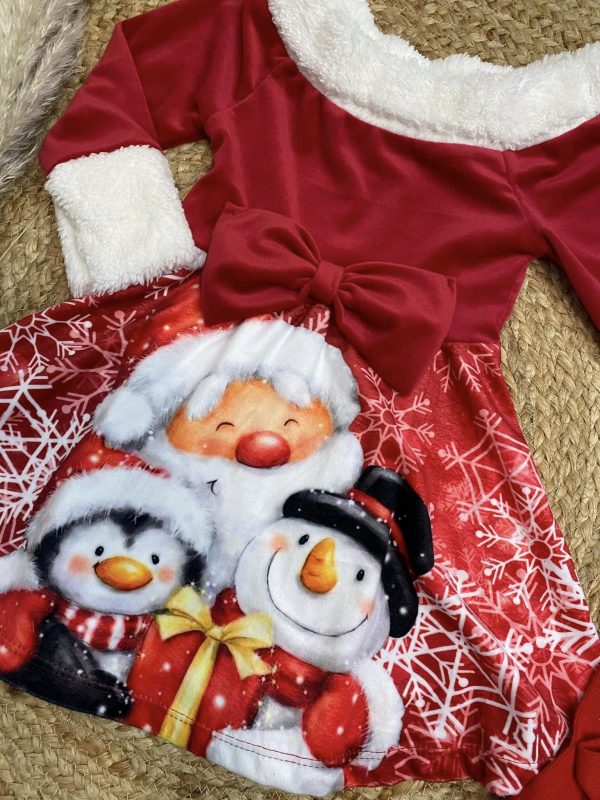 Robe velours Père Noël bonhommes de neige - Rouge – Image 2