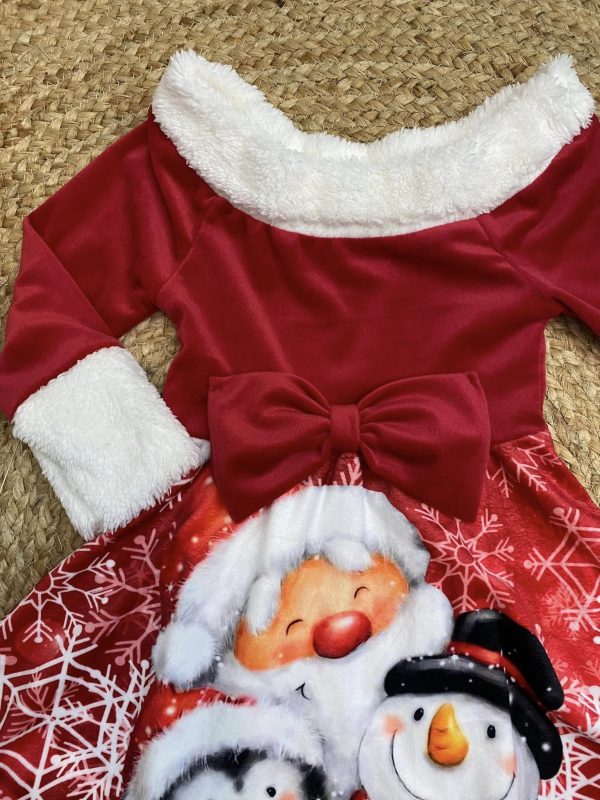 Robe velours Père Noël bonhommes de neige - Rouge – Image 3