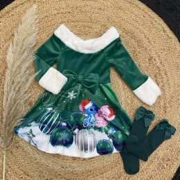 Robe velours Stitch et Angel - Verte