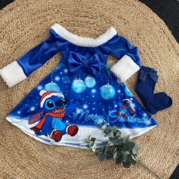 Robe velours Stitch double - Bleue