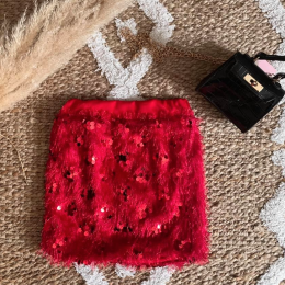 Jupe plumes et sequins rouge 4 à 14 ans