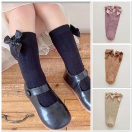 Chaussettes côtelées petits noeuds taille unique 3 à 10 ans