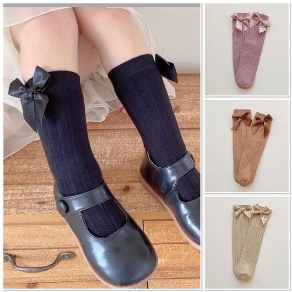 Chaussettes côtelées petits noeuds taille unique 3 à 10 ans