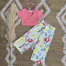 Ens. top rose blush, collier et pantalon fleuri (Copie)