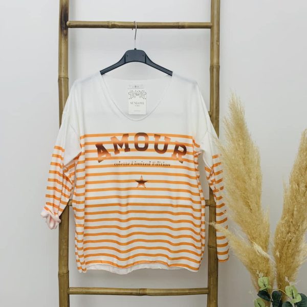 Pull fin "AMOUR" orange