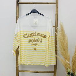 Pull fin "Copines..." jaune