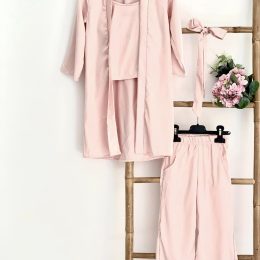 Ensemble satiné 4 pièces - Sakuro rose poudré