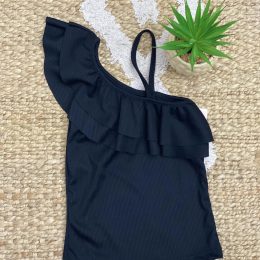 Top asymétrique froufrou - noir