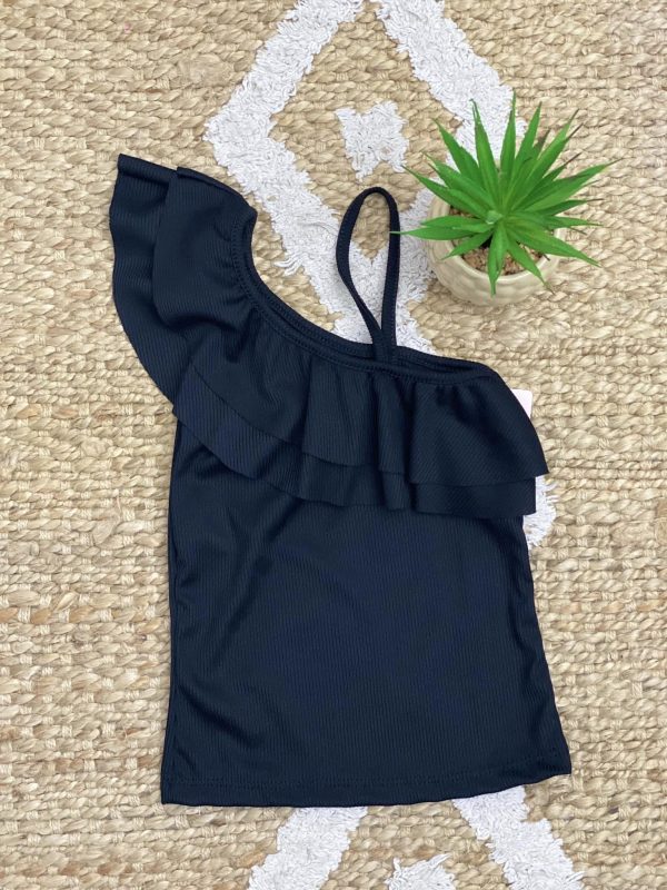 Top asymétrique froufrou - noir