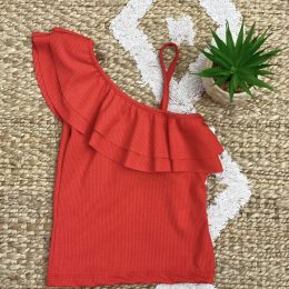 Top asymétrique froufrou - rouge