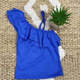 Top asymétrique froufrou - bleu royal
