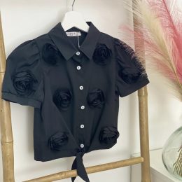 Chemisier fleurs 3D - noire