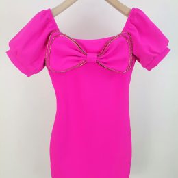 Robe tube gros noeud rose