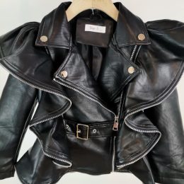 Perfecto simili cuir froufrou - Noir