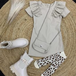 Robe simili cuir froufrou - crème