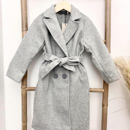Manteau long drap de laine - gris