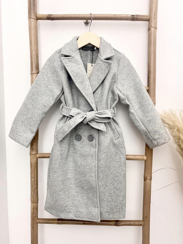 Manteau long drap de laine - gris