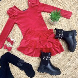 Ensemble jupette velours - Rouge