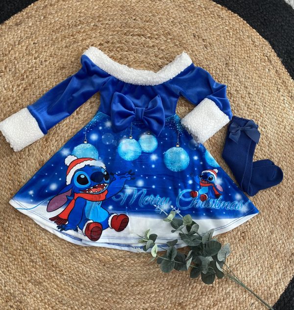 Robe velours Stitch double - Bleue