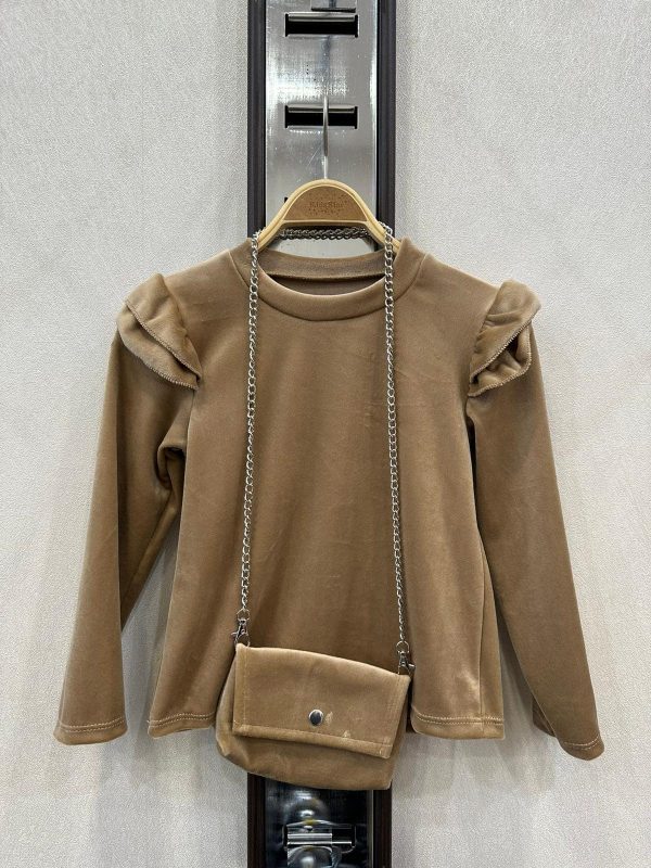Top velours froufrou + sac - camel