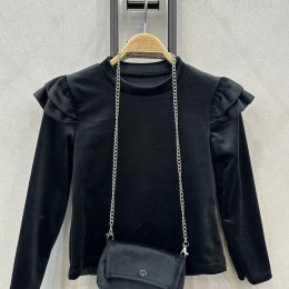 Top velours froufrou + sac - noir